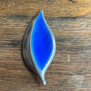 Rare vintage circa 1960’s David Andersen Sterling  Enamel Guilloche Leaf Brooch